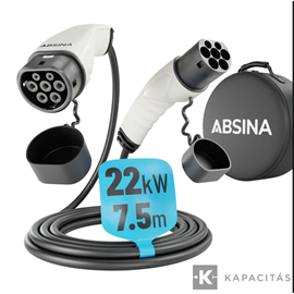 Absina 22kW, 32A, 3 fázisú, 7,5m elektromos autó töltőkábel