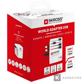 SKROSS MUV USB világutazó hálózati csatlakozó átalakító  és 2*USB töltő  (USB A és USB C)