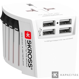 SKROSS MUV USB világutazó hálózati csatlakozó átalakító  és 4* USB töltő (4  USB A)