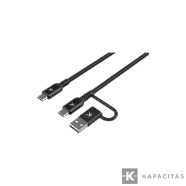 2 az 1-ben fonott töltő- és adatkábel USB-C /  A100W 150cm  Fekete