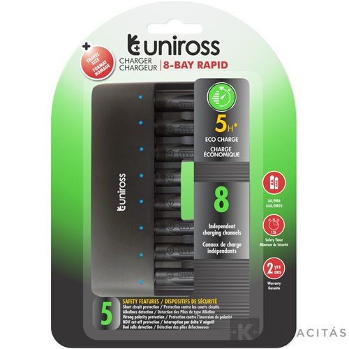 Uniross UCU006 8 fiókos processzoros gyorstöltő AA/AAA védelemmel