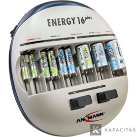 ANSMANN Energy 16 plus 1-12 akku töltésére AAA/AA/baby/góliát/9V Ni-Cd, Ni-MH frissítő/kisütő