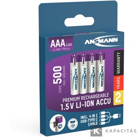 ANSMANN Li-Ion AAA akkumulátor 500mAh USB-C 4db/csomag