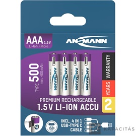 ANSMANN Li-Ion AAA akkumulátor 500mAh USB-C 4db/csomag