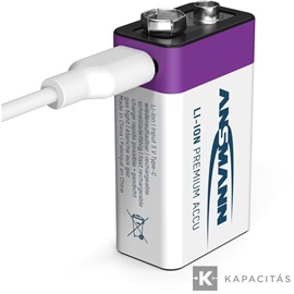 ANSMANN Li-ion 9V akkumulátor 4000mAh USB-C 1db/csomag