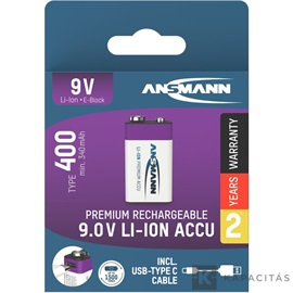 ANSMANN Li-ion 9V akkumulátor 4000mAh USB-C 1db/csomag