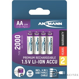 ANSMANN Li-ion AA akkumulátor 2000mAh USB-C 4db/csomag