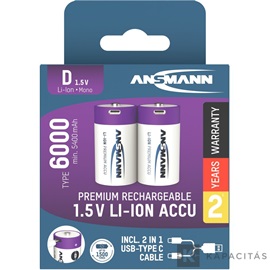 ANSMANN Li-ion góliát akkumulátor 6000mAh USB-C 2db/csomag