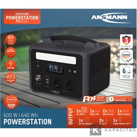 ANSMANN Powerstation energiatároló 600W 220V, USB-C, Power delivery