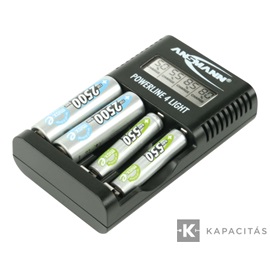 ANSMANN akkumulátortöltő 4x AA és AAA NiMH akkuhoz - cellafigyelés / csepptöltés / LCD / USB Powerline 4 light