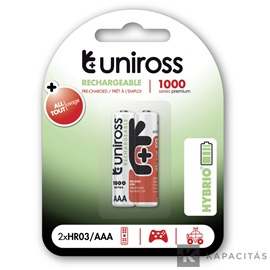 Uniross AAA/mikro 1,2V 1000mAh Ni-MH HYBRIO akkumulátor 2db/csomag