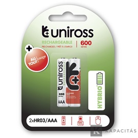 Uniross AAA/mikro 1,2V 600mAh Ni-MH HYBRIO akkumulátor 2db/csomag