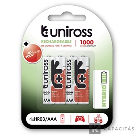 Uniross AAA/mikro 1,2V 1000mAh Ni-MH HYBRIO akkumulátor 4db/csomag