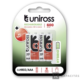 Uniross AAA/mikro 1,2V 600mAh Ni-MH HYBRIO akkumulátor 4db/csomag