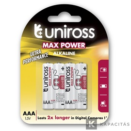 Uniross 1,5V LR03/AAA/mikró tartós alkáli elem MAX POWER 4db/csomag