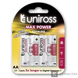 Uniross 1,5V LR6/AA/ceruza tartós alkáli elem MAX POWER 4db/csomag
