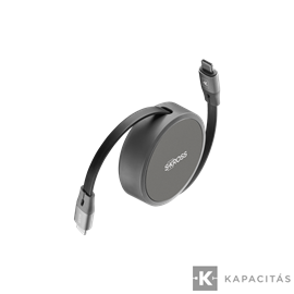 Behúzható töltő- és adatkábel  USB-C / C 100W 100cm Fekete