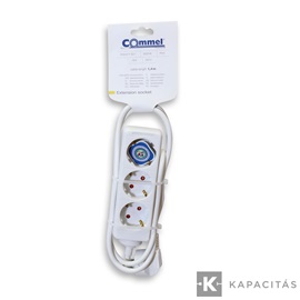 COMMEL Elosztó hosszabbító 3 aljzat 1.4m 1.0mm 16A, fehér