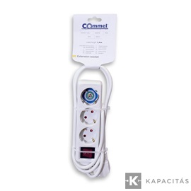 COMMEL Elosztó hosszabbító 3 aljzat kapcsolóval 1.4m 1.0mm 16A, fehér