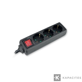 COMMEL Elosztó hosszabbító 3 aljzat kapcsolóval 1.4m 1.0mm 16A, fekete