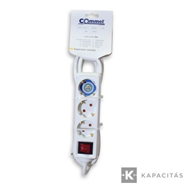 COMMEL Elosztó hosszabbító 3 aljzat kapcsolóval 3m 1.5mm 16A, fehér
