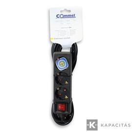 COMMEL Elosztó hosszabbító 3 aljzat kapcsolóval 3m 1.5mm 16A, fekete