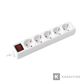 COMMEL Elosztó hosszabbító 5 aljzat kapcsolóval 3m 1.5mm 16A, fehér