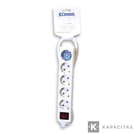 COMMEL Elosztó hosszabbító 5 aljzat kapcsolóval 3m 1.5mm 16A, fehér
