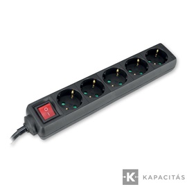 COMMEL Elosztó hosszabbító 5 aljzat kapcsolóval 3m 1.5mm 16A, fekete