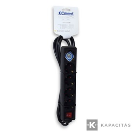 COMMEL Elosztó hosszabbító 5 aljzat kapcsolóval 3m 1.5mm 16A, fekete