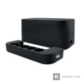 COMMEL Kábel-rendező elosztó hosszabbító 5 aljzat kapcsolóval + USB A+C, fekete | 1.5mm / 1.5m