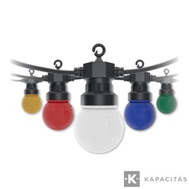 COMMEL LED G50 fénysor színes (RGB) 15m 9W 20 lámpa 24V DC adapter IP44