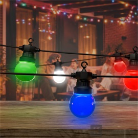COMMEL LED G50 fénysor színes (RGB) 15m 9W 20 lámpa 24V DC adapter IP44