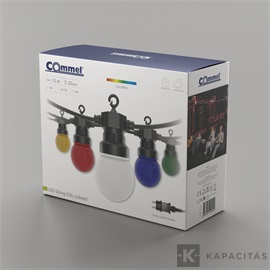 COMMEL LED G50 fénysor színes (RGB) 15m 9W 20 lámpa 24V DC adapter IP44
