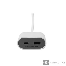 COMMEL USB töltő A+C hosszabbítóval 1.5m, 5V 3.4A 17.5W, fehér-szürke