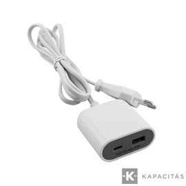 COMMEL USB töltő A+C hosszabbítóval 1.5m, 5V 3.4A 17.5W, fehér-szürke