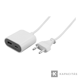 COMMEL USB töltő A+C hosszabbítóval 1.5m, 5V 3.4A 17.5W, fehér-szürke