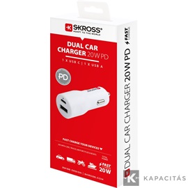 SKROSS dual autós töltő, PD, 20W (USB-A, USB-C)