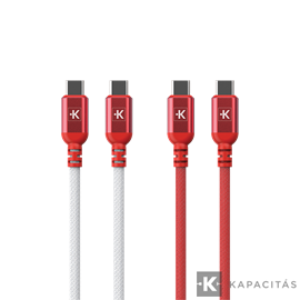 Fonott töltő- és adatkábel szett 2 db  USB-C / USB-C 150 cm. 100W  Fehér-Piros