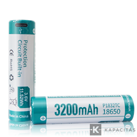 KeepPower 18650 3,7V 3200mAh védett Li-ion akkumulátor USB C