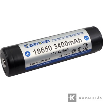 KeepPower 18650 3,7V 3400mAh védett Li-ion akkumulátor