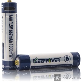KeepPower AAA 1,5V 1000mAh védett Li-ion akkumulátor USB