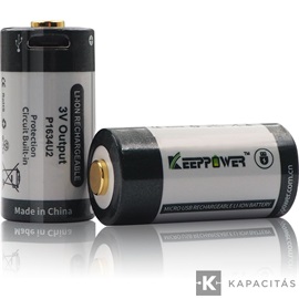 KeepPower CR123 3V 1000mAh Li-ion akkumulátor védelemmel USB