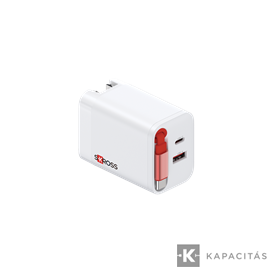 Univerzális utazó gyorstöltő – 3 beépített visszahúzható kábellel, USB-A USB-C, EU-US-UK Plug GaN 45W