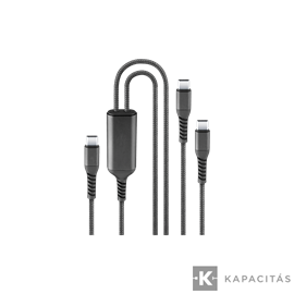 Fonott osztott töltőkábel  USB-C - 2x USB-C  140W 150cm Black