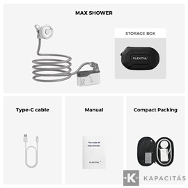 Flextail MAX Shower – Hordozható, újratölthető kültéri zuhany, 3,0L/perc vízáramlással