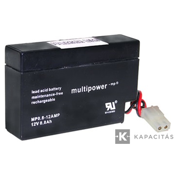 Multipower MP0-8-12 12V 0,8Ah zárt ólomakku AMP csatlakozóval