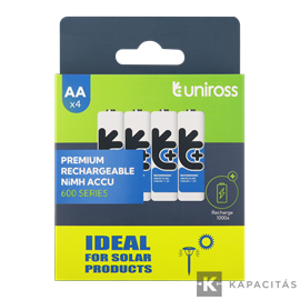 Uniross NiMH AA/ceruza 1,2V 600mAh elemméretű szolár akkumulátor 4db/csomag