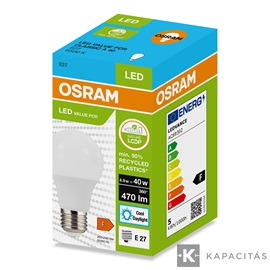 OSRAM LED PCR CLASSIC A normál izzó 4.9W |40W| 6500K 470lm E27, hideg fehér