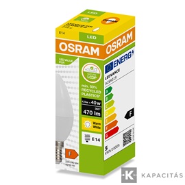 OSRAM LED PCR CLASSIC B gyertya izzó 4.9W |40W| 2700K 470lm E14, meleg fehér